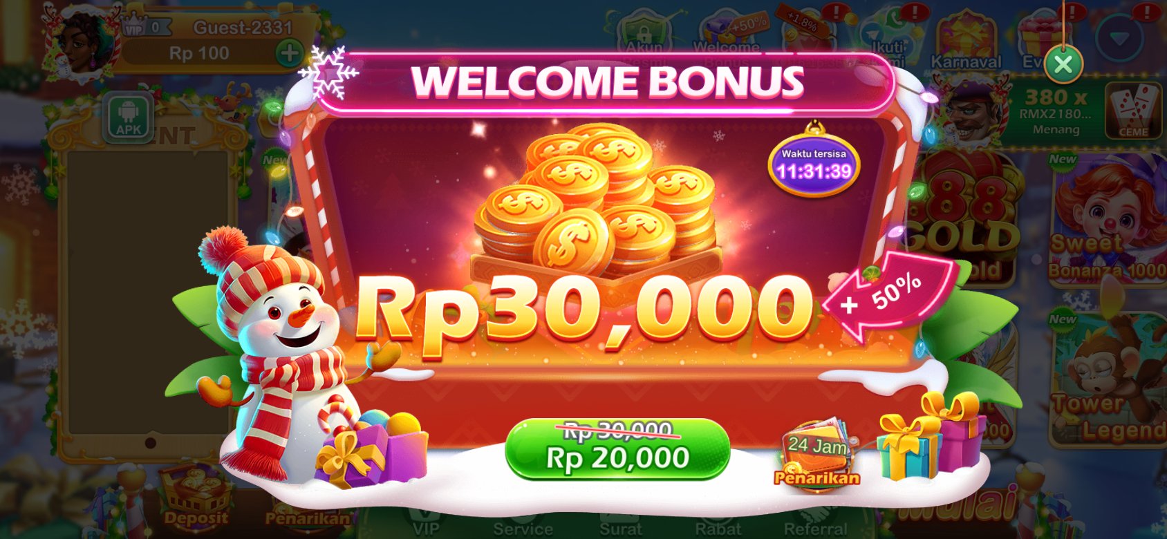 Bonus selamat datang K3K3 2 4 5499 0 dengan diskon spesial untuk pengguna baru.