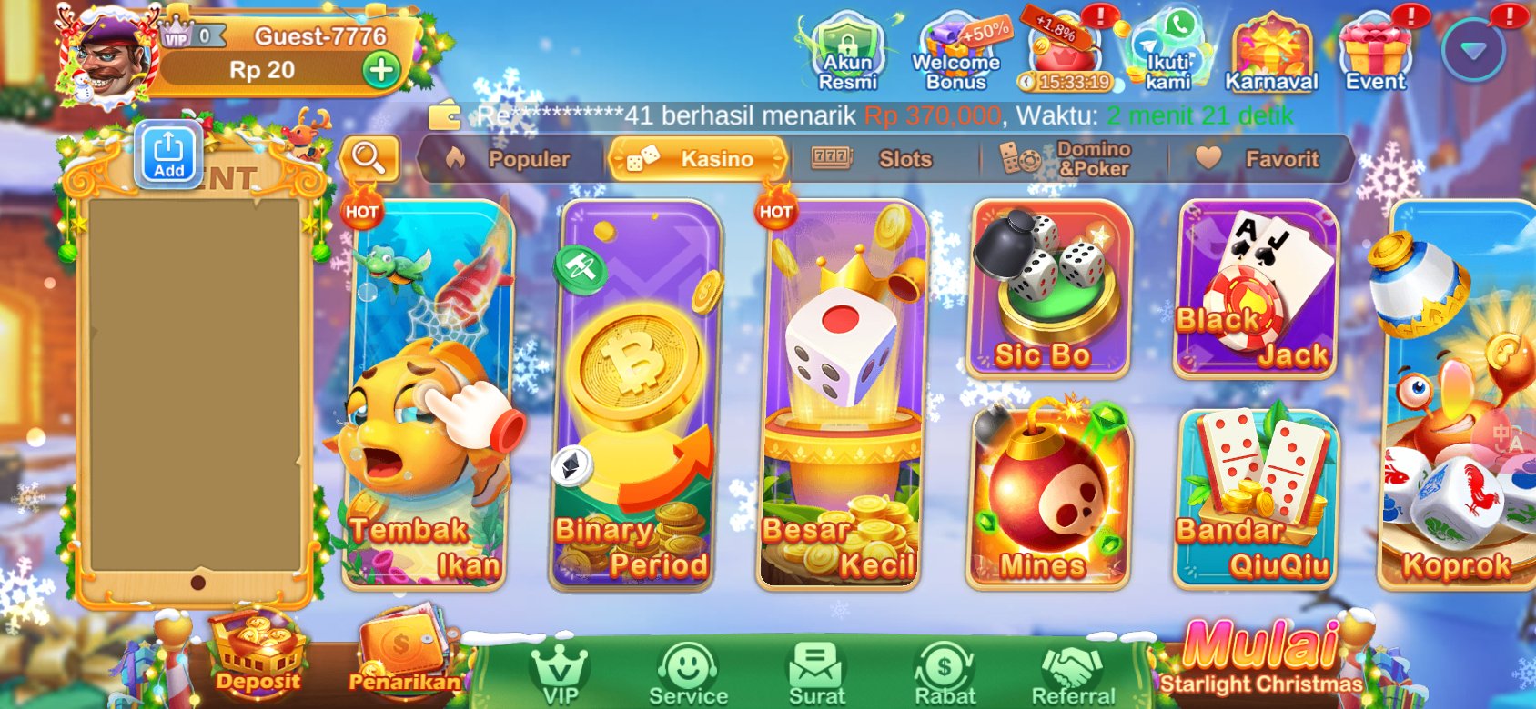 Game kasino populer seperti Tembak Ikan dan Sic Bo tersedia di K3K3 2 4 5499 0.